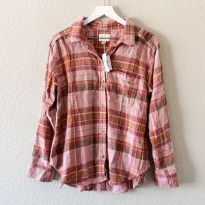 NWT American Eagle Distressed Pink Plaid Shirt M